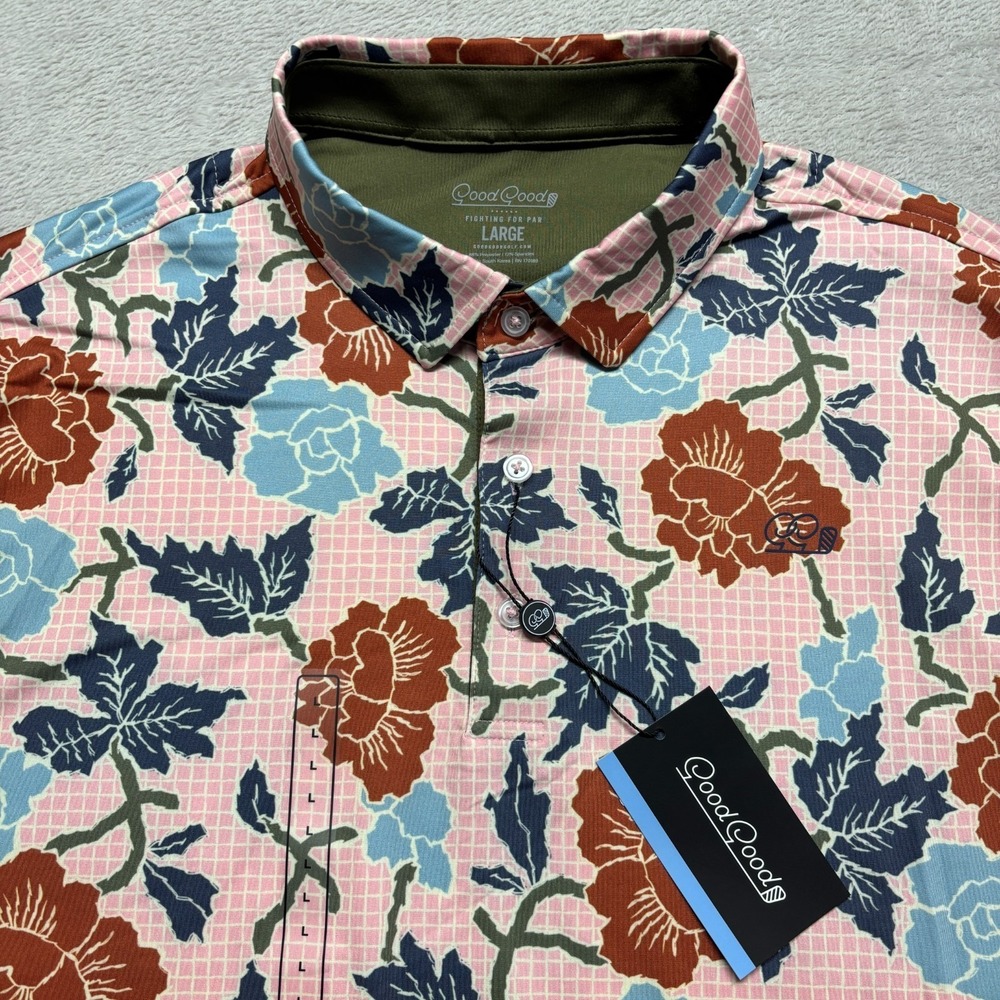 Good Good Shirt Pink Canyon Polo Mens‎ L Blue Orange Floral Geometric Golf NWT